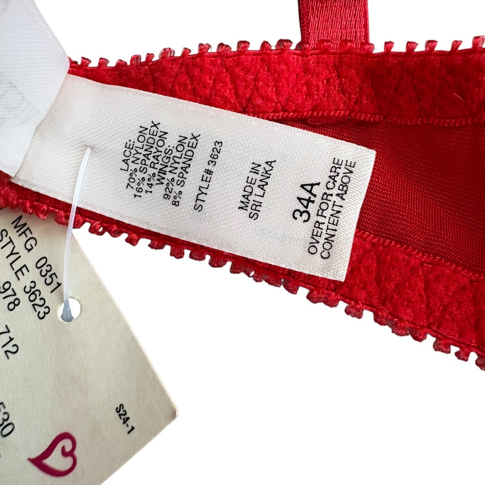 Victoria's Secret Vintage 90's Red Gold Floral Lace Underwire Bra 34A Deadstock - Picture 6 of 8